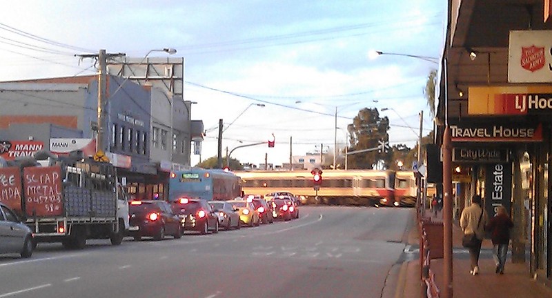 Not hard to see why pedestrians, cars, buses, ambulances get delayed in Clayton. Grade separation needed!