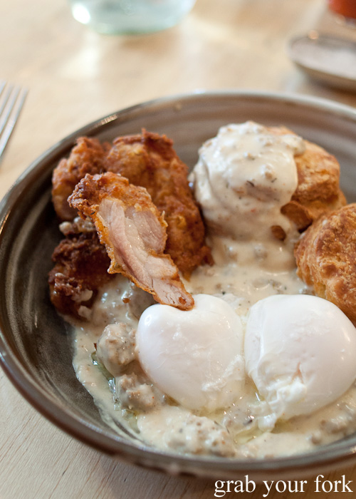Fried chicken with biscuits and gravy at Rockwell and Sons, Collingwood, Melbourne 