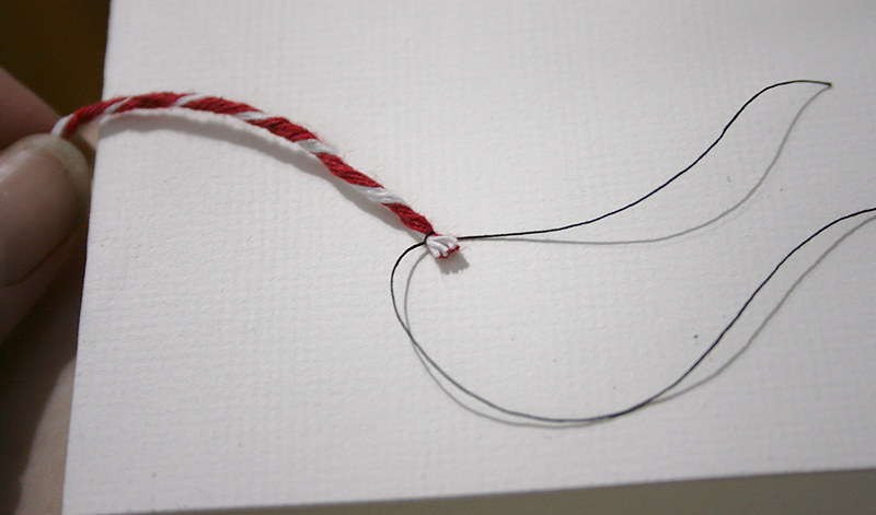 Christmas cards - Cotton thread tied to the twine