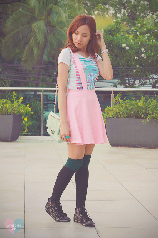 lovechic love chic shailagarde shai lagarde pink jumper skirt pastel summer tee knee high socks fashion style blogger asian 3
