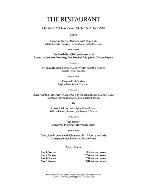 Christmas Set Dinner on 24 & 25 December 13-The Restaurant, The Club Saujana Resort