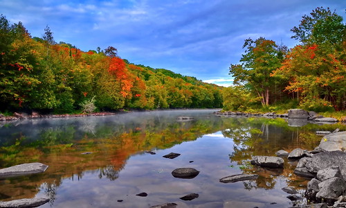 barrysbay canada madawaskariver autumn fall foliage mist morning river rocks reflections colors ontario