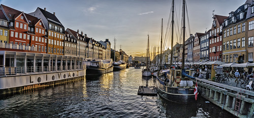 sunset copenhagen denmark nyhavn pier boat dock