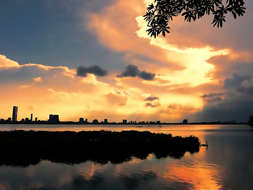 street blue sunset red orange lake water clouds lumix vietnam hanoi