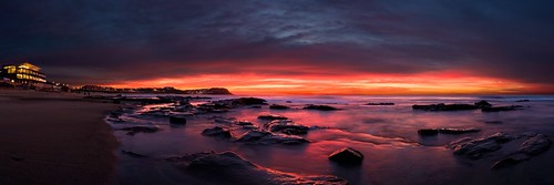 ocean panorama seascape beach dawn sand surf pano shoreline dramatic shore merewether seasunrise