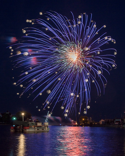 4th of July, Fireworks, Blue, Reflection, Kewaunee, WI, 2014