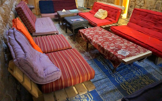 Nazareth Fauzi Azar Inn comfortable colorful couches for guests to enjoy in Israel 