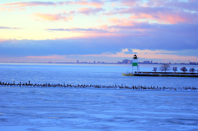 Frozen Lake Michigan at Sunrise