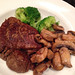 Filet mignon with sautéed mushrooms and steamed broccoli. My entree du jour.