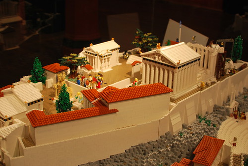 Photo showing a LEGO ridiculously-detailed acropolis from the side.