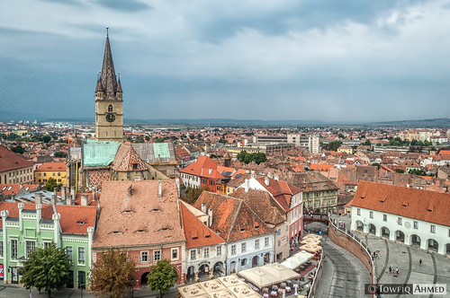 city tower church architecture landscape outdoors photography nikon europe aerial romania dslr watchtower sibiu d90 towfiqahmed