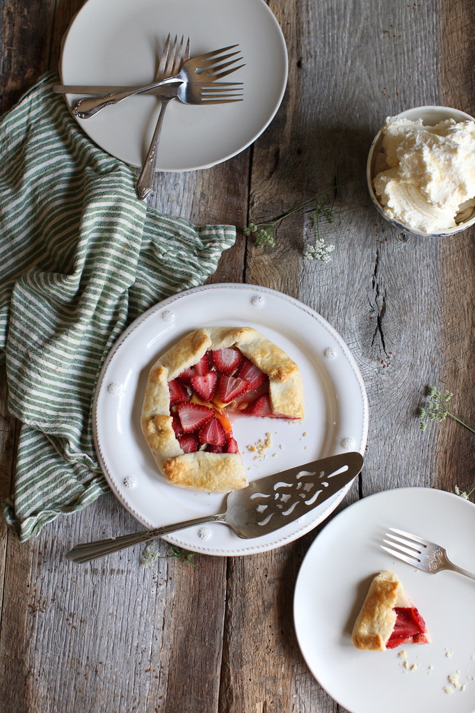 strawberry + peach galette with honey whipped cream