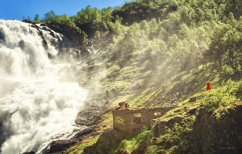 travel trees mist mountain abandoned water girl norway forest train waterfall railway mysterious mystical fjord scandinavia lightandshadow lanscape reddress flam myrdal flamsbana radlab nikefexpro canon6d relical