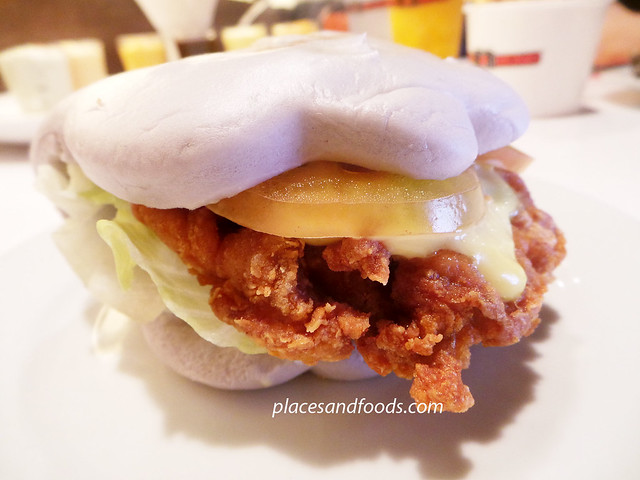 kumamono yam burger with chicken