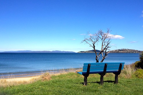 blue sea beach bench spring view lauderdale tasmania roches rochesbeach originalfilter