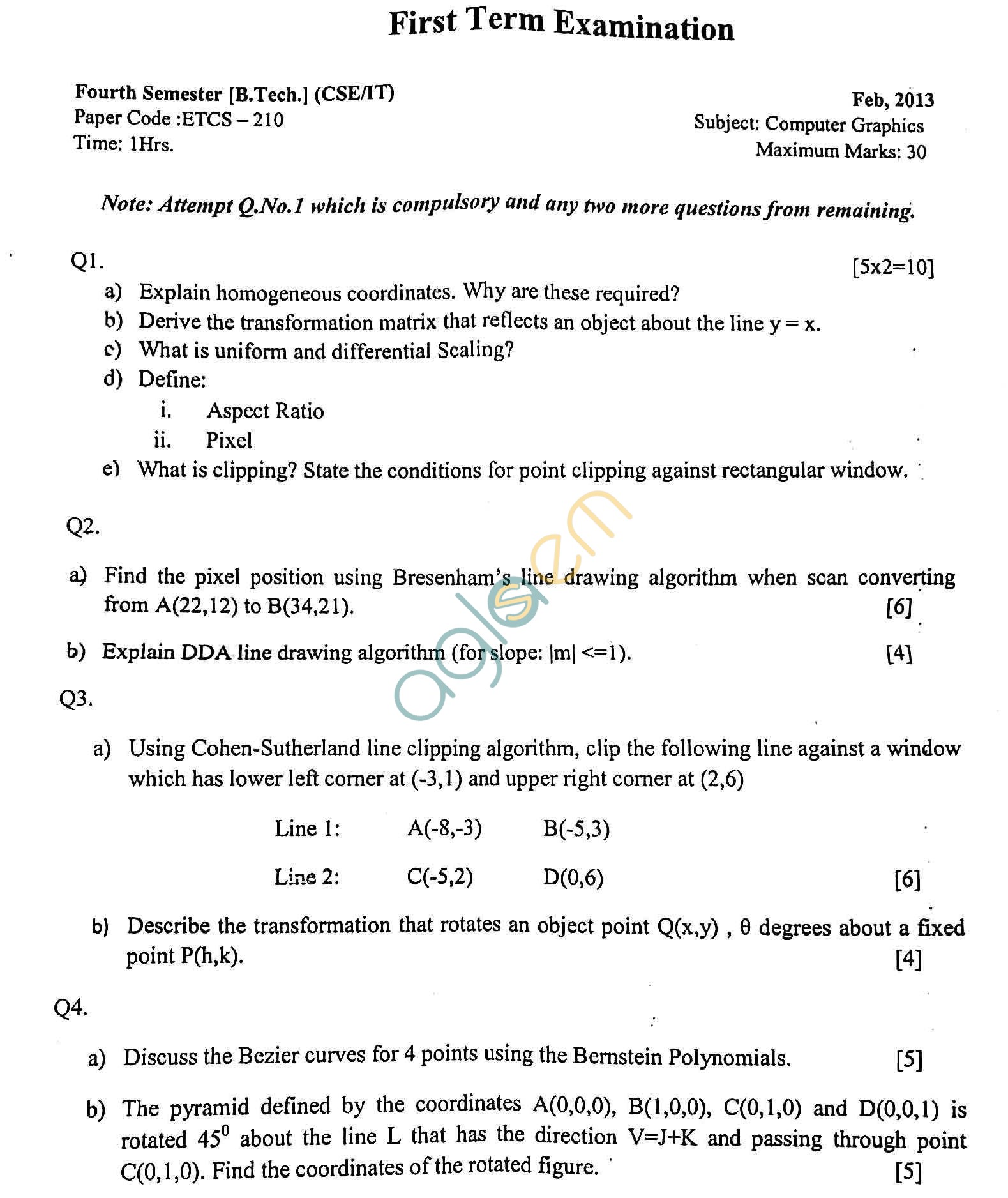 GGSIPU Question Papers Fourth Semester – First Term 2013 – ETCS-210