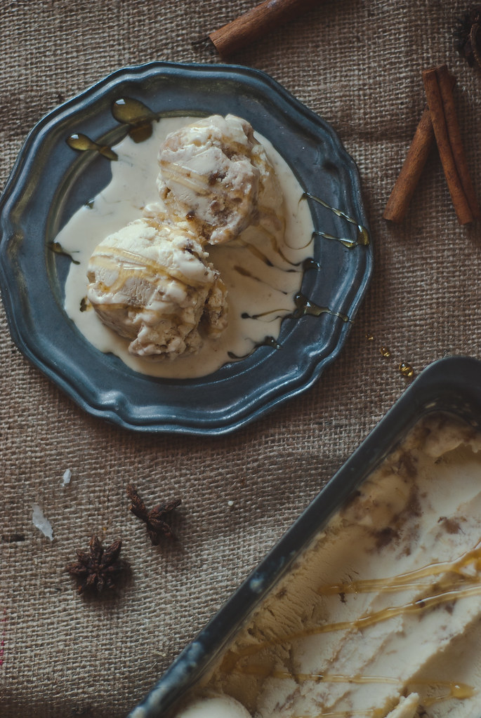 Honey-Goat Cheese Ice Cream with Poached Pear Swirl