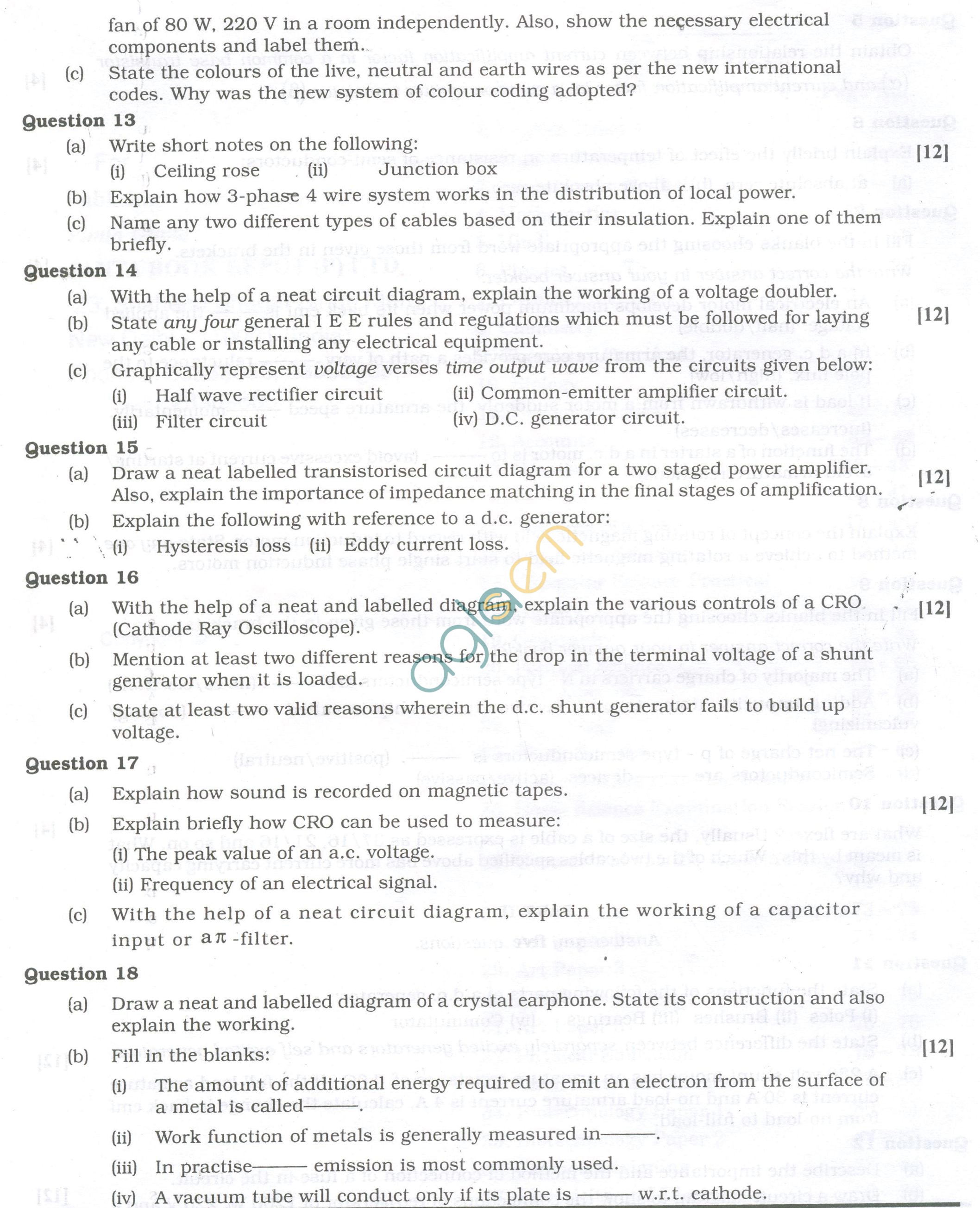 ISC Question Papers 2013 for Class 12 - Electricity and Electronics