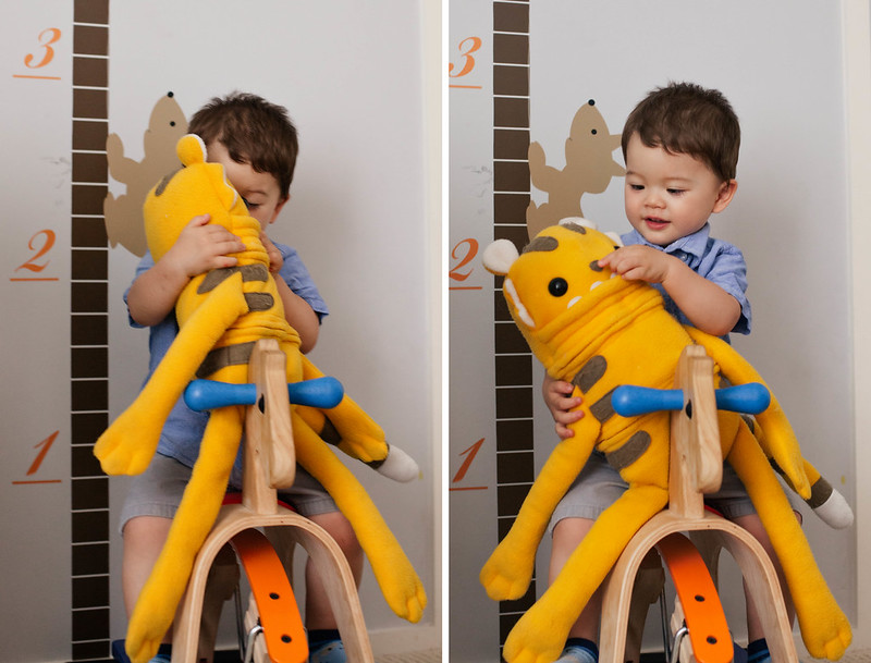 cute & little blog | plan toys rocking horse, clump-o-lump tiger | dylan 22 months