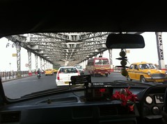 Howrah Bridge from inside a taxi, Kolkata