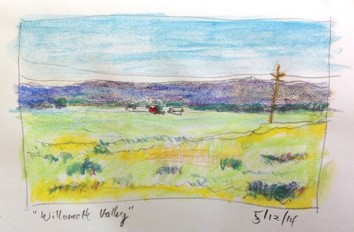moleskine oregon watercolor landscape sketch neocolor willamettevalley