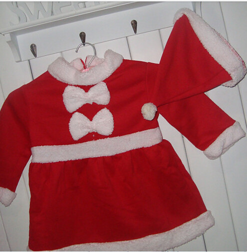 Christmas Outfits Set Baby Girls Headwear Dress 2pc Set Party New Year Clothing