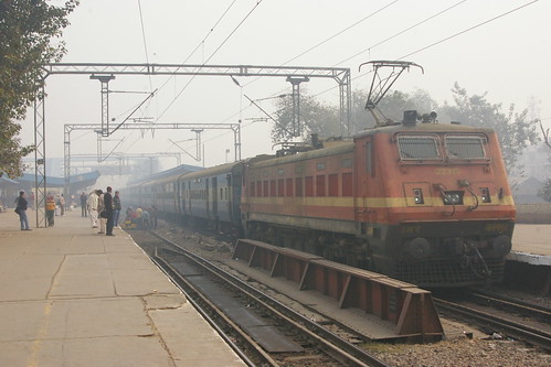Indian Railway WAP-4 series in Delhi Shahdara.Sta, Delhi, India /Jan 9, 2014