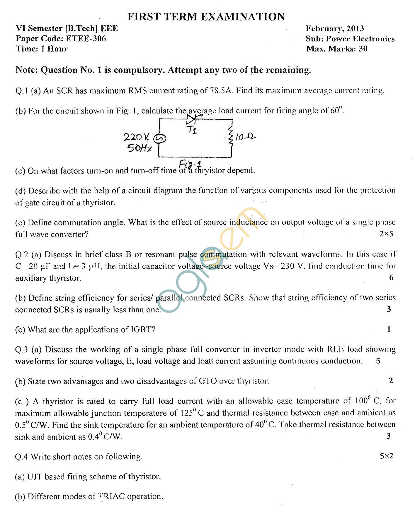 GGSIPU Question Papers Sixth Semester  First Term 2013  ETEE-306