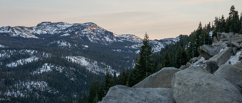 2014 california usa color landscape light mountain rock snow sunset tree echolake unitedstates