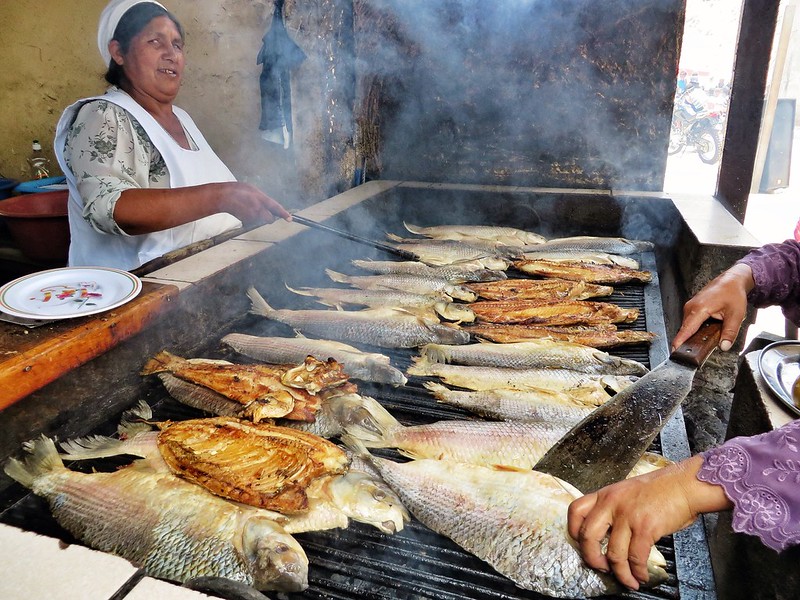 Frying fish at Mercado de Pescados, Sucre