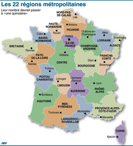 14f03 El mapa de las regiones antes de la reforma de Hollande Carte Regions 1 Uti 465