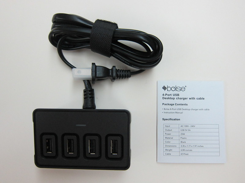 Bolse 25W (5V/5A) 4-Port USB Wall/Desktop Charger - Box Contents