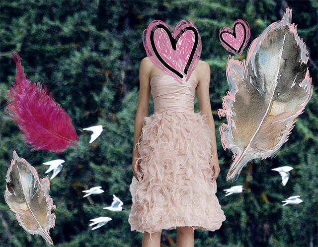 pink feathers forest collage