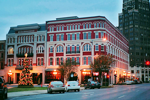 mississippi twilight downtown cityscape christmastree departmentstore historical operahouse meridian 2007 romanesquerevival commercialbuilding