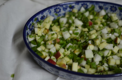 Apples, cucumbers and green pepper salad with cilantro