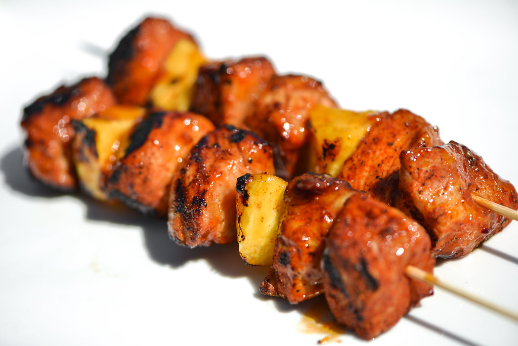 Sweet and Spicy Apricot-Glazed Pork and Pineapple Kebabs