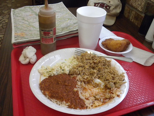 camera summer food hot sc cup real pepper see view cue rice tea map sauce spice plate fork bbq ham meat southern eat slaw carolina vinegar usc local hungry taste q styrofoam hash authentic barbq hushpuppy bbcue bishopville barnecue