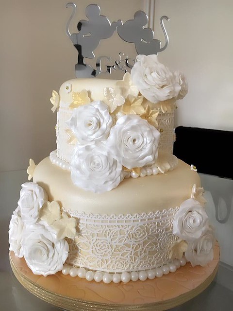 Shabby Chic Lace and Roses Cake by Katherine MacPherson of Miss Cupcake