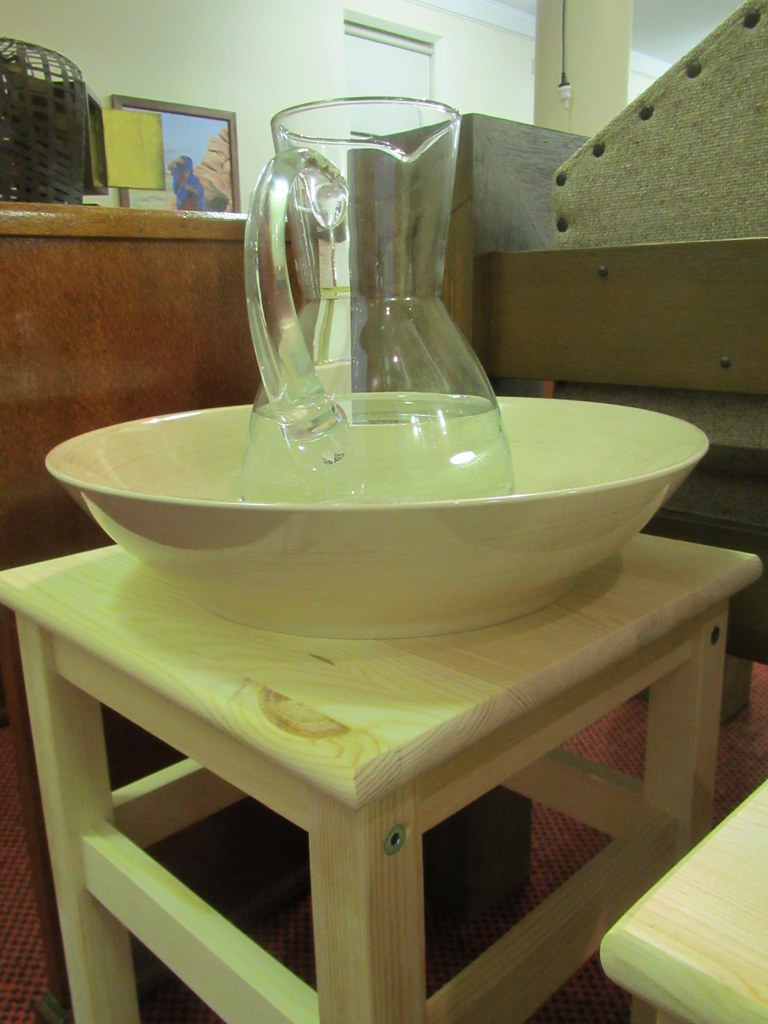 Stool, bowl, jug of water for the Washing of Feet