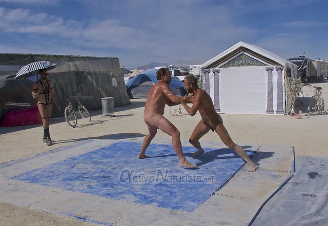 naturist wrestling camp Gymnasium 0018 Burning Man, Black Rock City, NV, USA