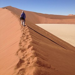 Audrey scales Big Daddy Dune. Today's #nofilter WYSIWYG special from Namib Naukluft Park, #Namibia