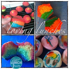 Loving my first attempt at #rainbowcakes inspired by @notmartha. My DIY toppers turned out ok too  #lovingeverylunchforamonth #rainbowdash #mlp #mylittlepony #fim #cupcakes