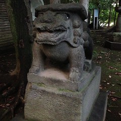 狛犬探訪 赤坂氷川神社 阿吽とも台座前面に延宝三年と刻まれている