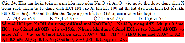 Hòa tan hoàn toàn m gam hỗn hợp gồm Na2O và Al2O3 vào nước thu được dung dịch X trong suốt