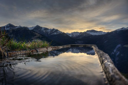 mountain landscape fountain water reflection waterreflection outdoor schuders switzerland swissalps graubünden grison sunrise cloudy cloud dawn day hdr 3xp raw nex6 selp1650 photomatix qualityhdr qualityhdrphotography fav100