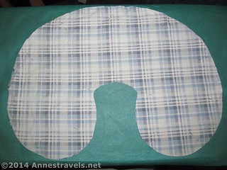 The cut adult-size neck pillow pieces, pinned