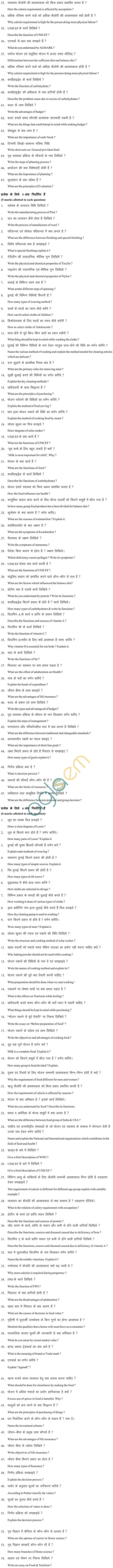 MP Board Class XI Question Bank - Home Management & Nutrition
