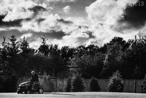 trees shadow blackandwhite ontario canada man clouds contrast dark afternoon random matthew august lawnmower dust stmarys trevithick 2013 matthewtrevithick mtphotography