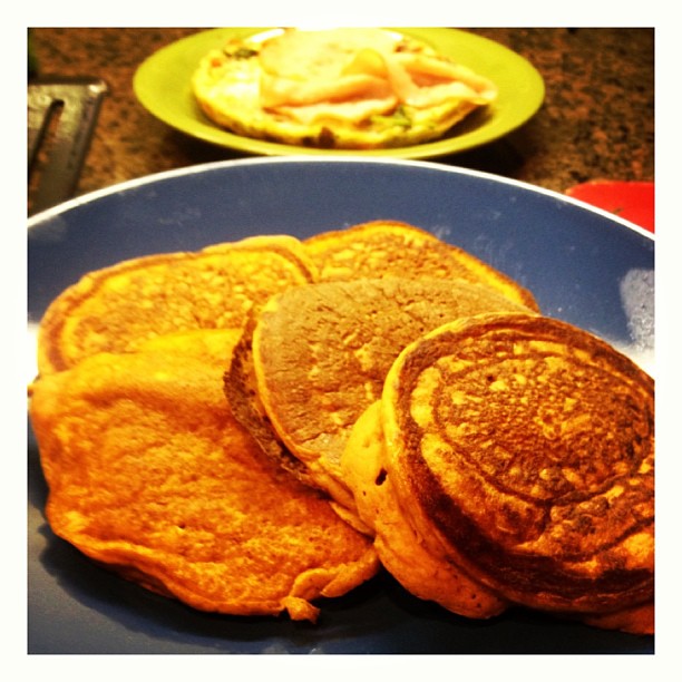 Peanut Butter #pumpkin #pancakes. #breakfast for #dinner #pb2 #healthy #eating #foodie #food