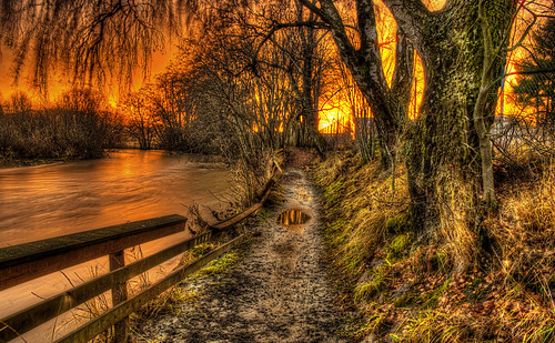 autumn sunset sky tree nature norway fence reflections river landscape path hdr levanger trøndelag photomatix
